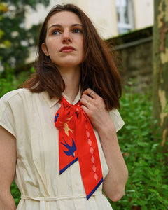 Foulard en soie rouge Bandeau Ruban cheveux Luxe Soie Silk 