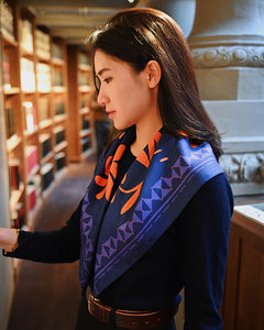foulard en soie luxe carre en soie bleu produit en soie haut qualité deisgn de luxe